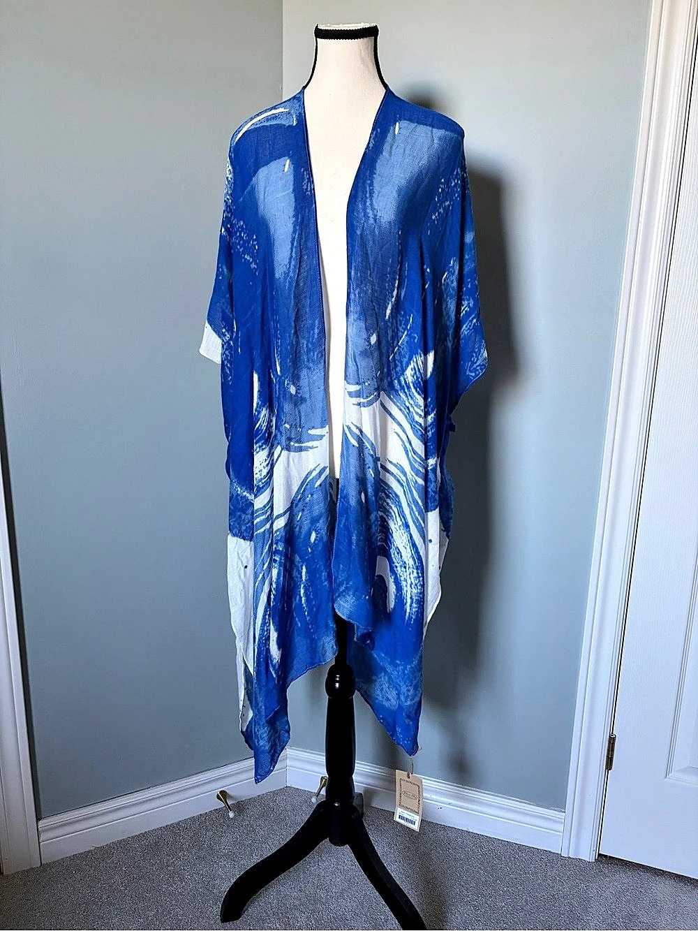 🔥🆕🔥 Blue Sky Clothing Co Darcy Kimono Cover Up Blue White Tie Dye OS NWT